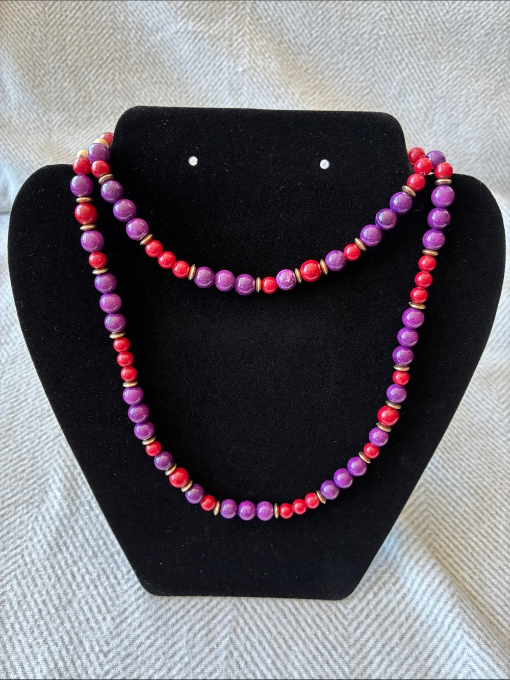 Vintage Double-Strand Purple and Red Beaded Necklace